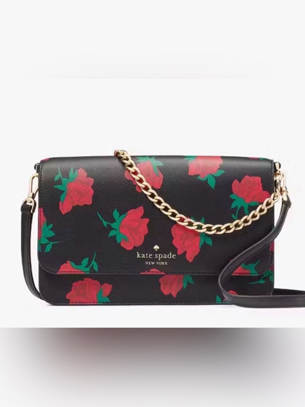 kate spade Black Floral Madison Rose Toss Printed Flap Crossbody NWT